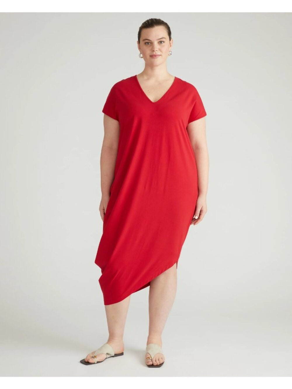 Universal Standard Iconic Geneva V Neck Dress Size Small 14-16 Ruby Red